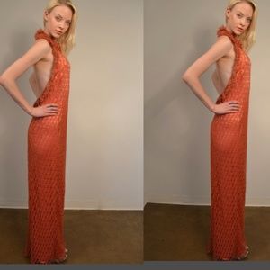 Long halter dress, Guipure lace